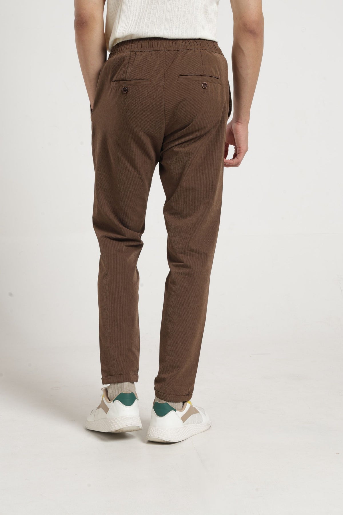 Non Denim Solid dobby Jogger In Brown