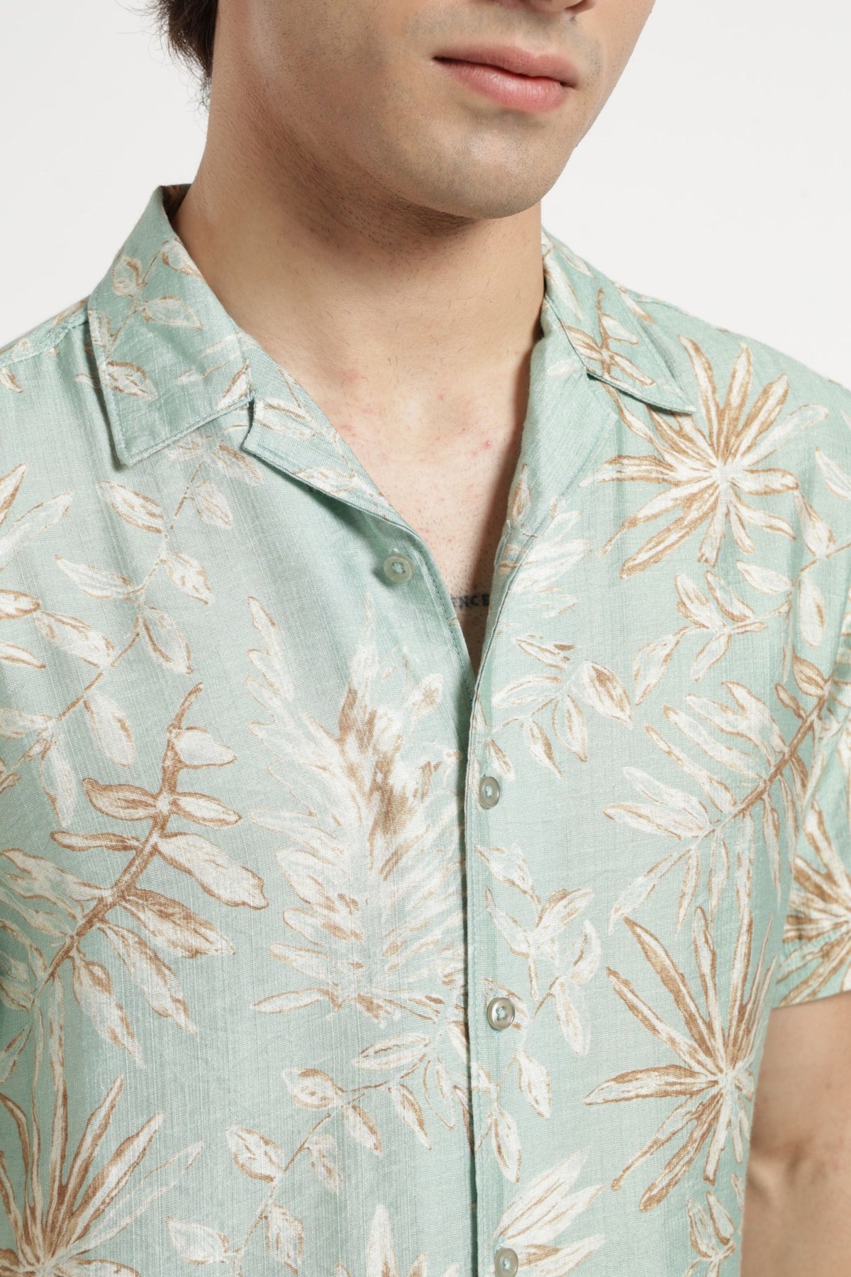 Abstract Print Cuban Collar Shirt In Mint