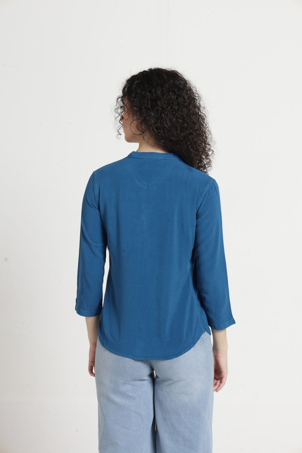 Women Solid Pintuck Indo-Western Shirt - Ocean blue
