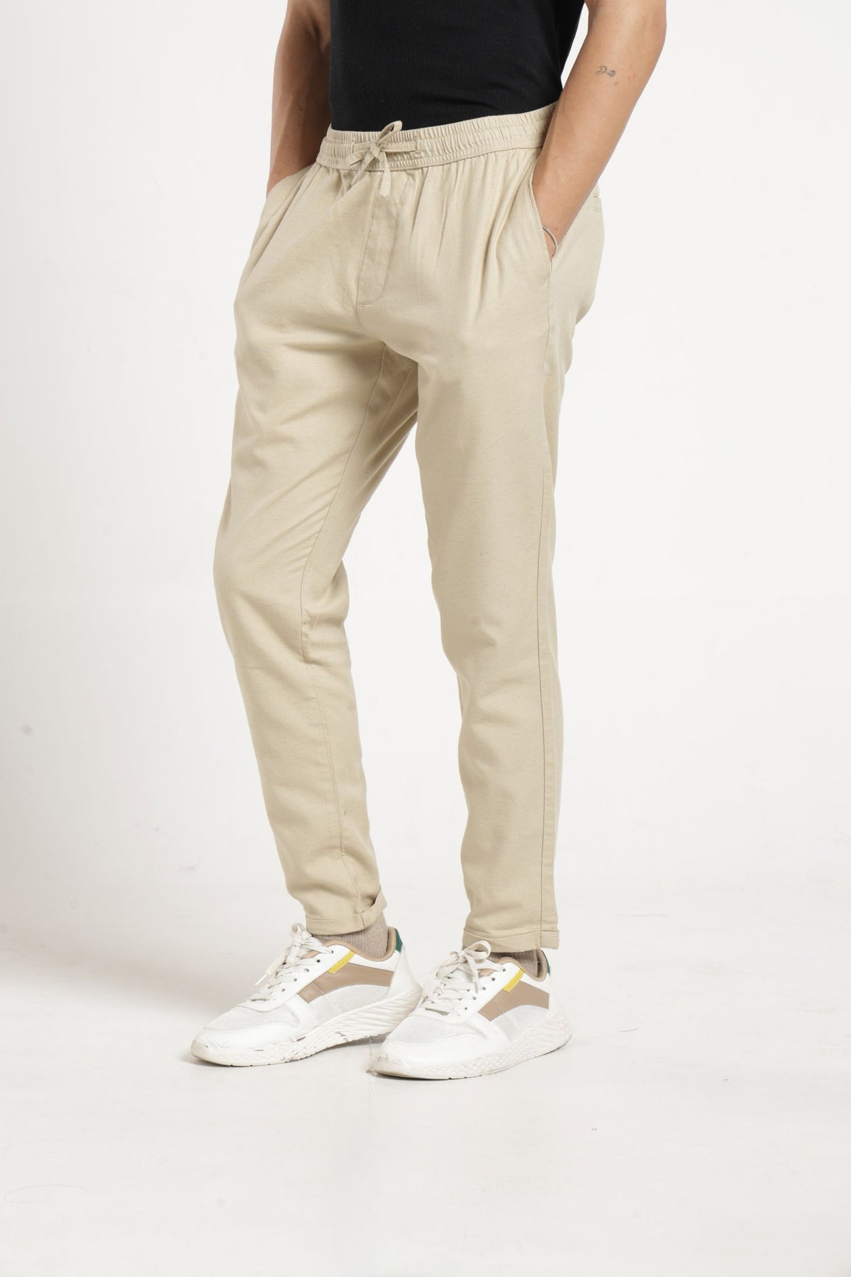 Non Denim Solid Jogger In Beige