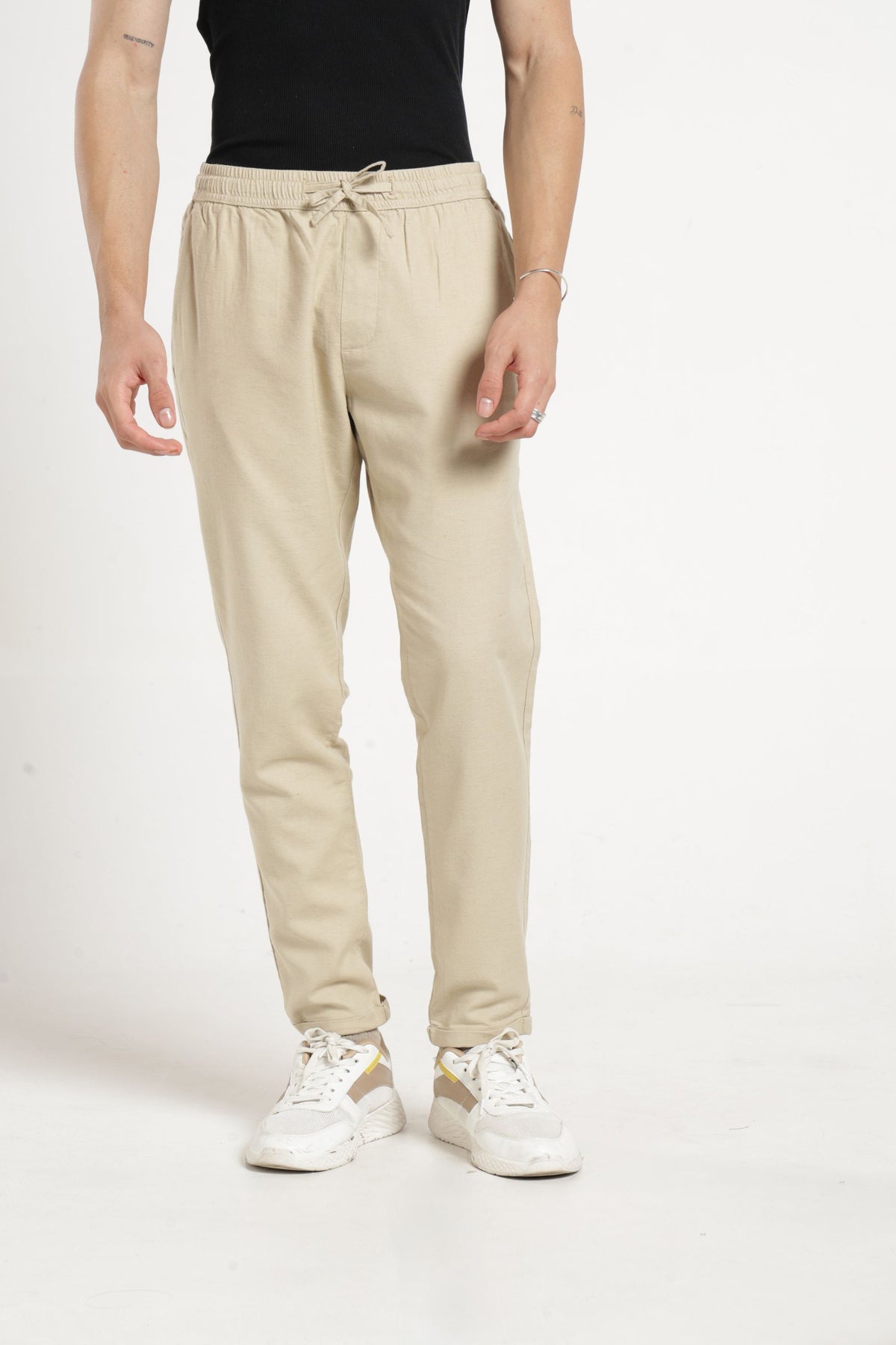 Non Denim Solid Jogger In Beige