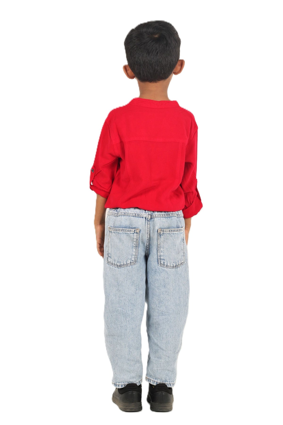 IDENTITI Boys Slim Fit Mandarin Collar Solid Shirt In Red.
