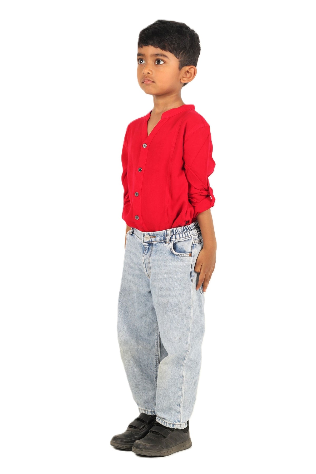 IDENTITI Boys Slim Fit Mandarin Collar Solid Shirt In Red.