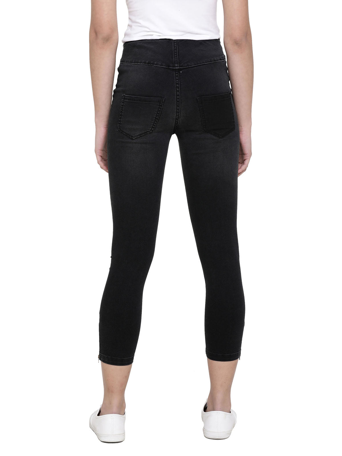 Women Black Mid Rise Clean Look Cropped Length Power Stretch Jeans