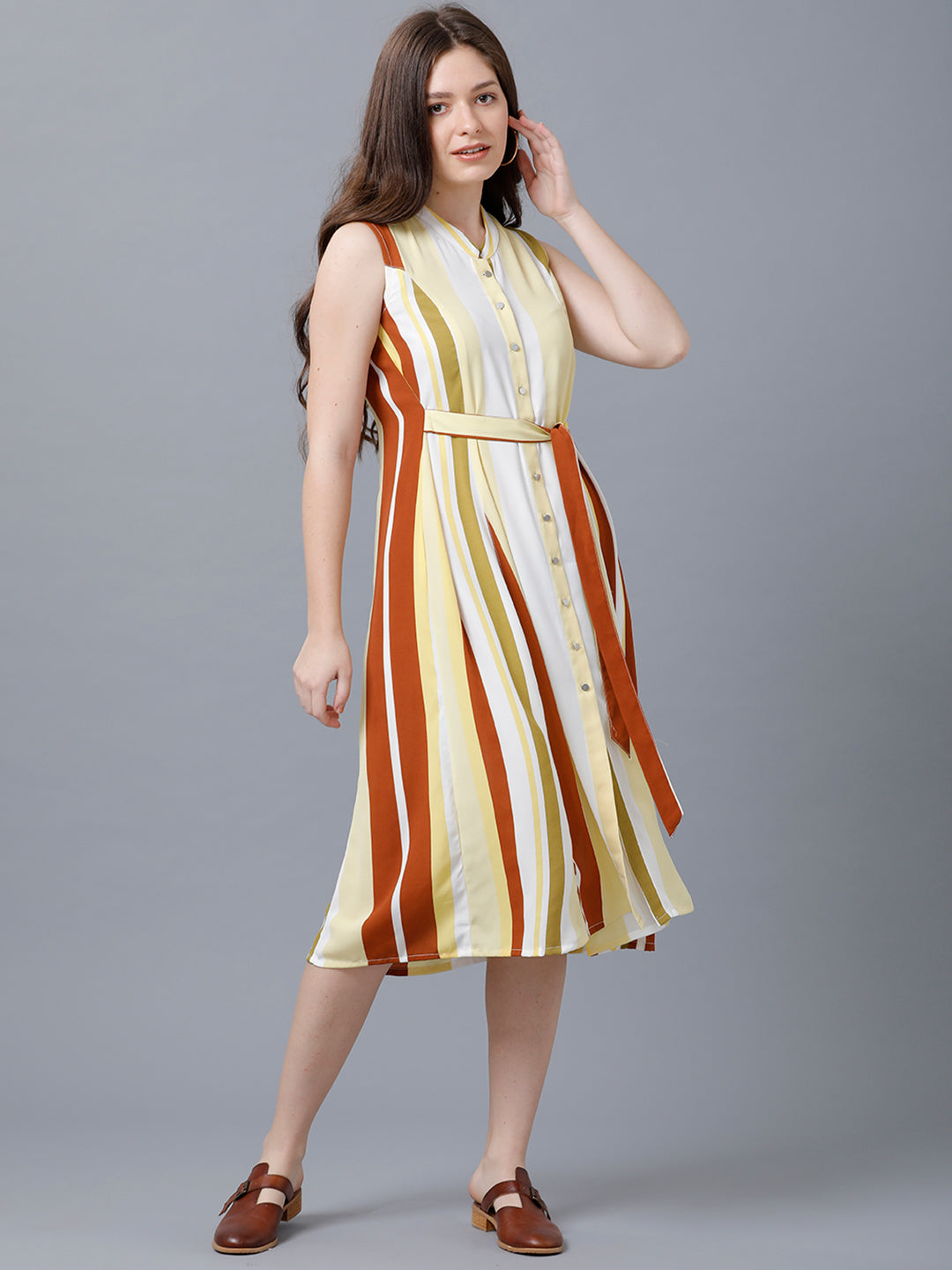 Identiti Women Multi Color Printed Stripe Dress