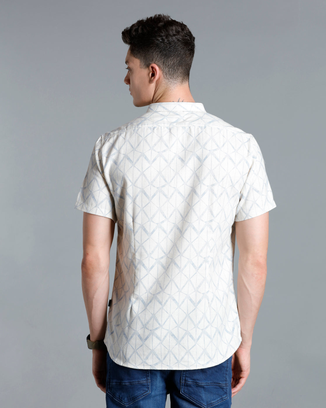 IDENTITI Men Slim Fit Short Collar Printed Shirt In Blue