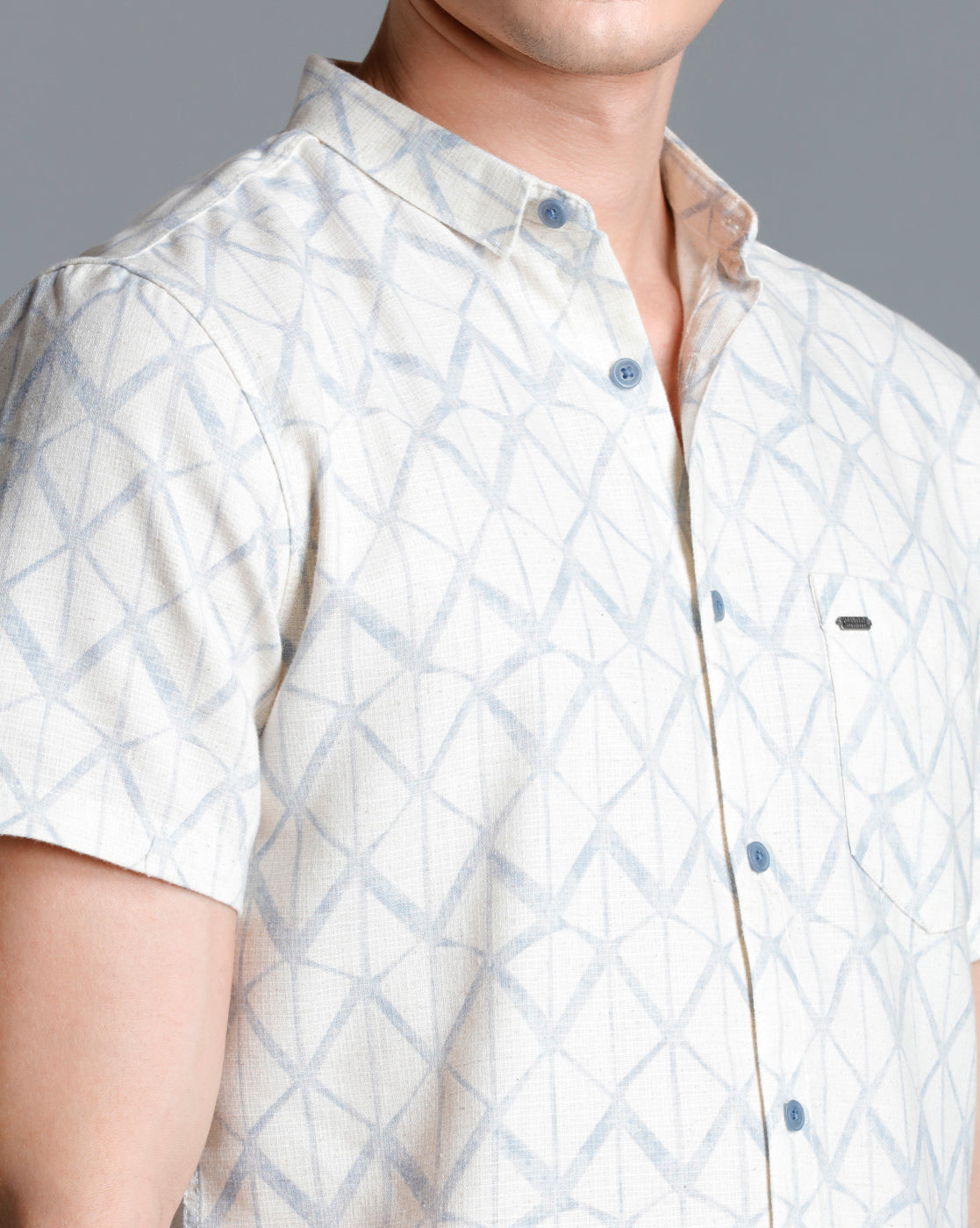 IDENTITI Men Slim Fit Short Collar Printed Shirt In Blue