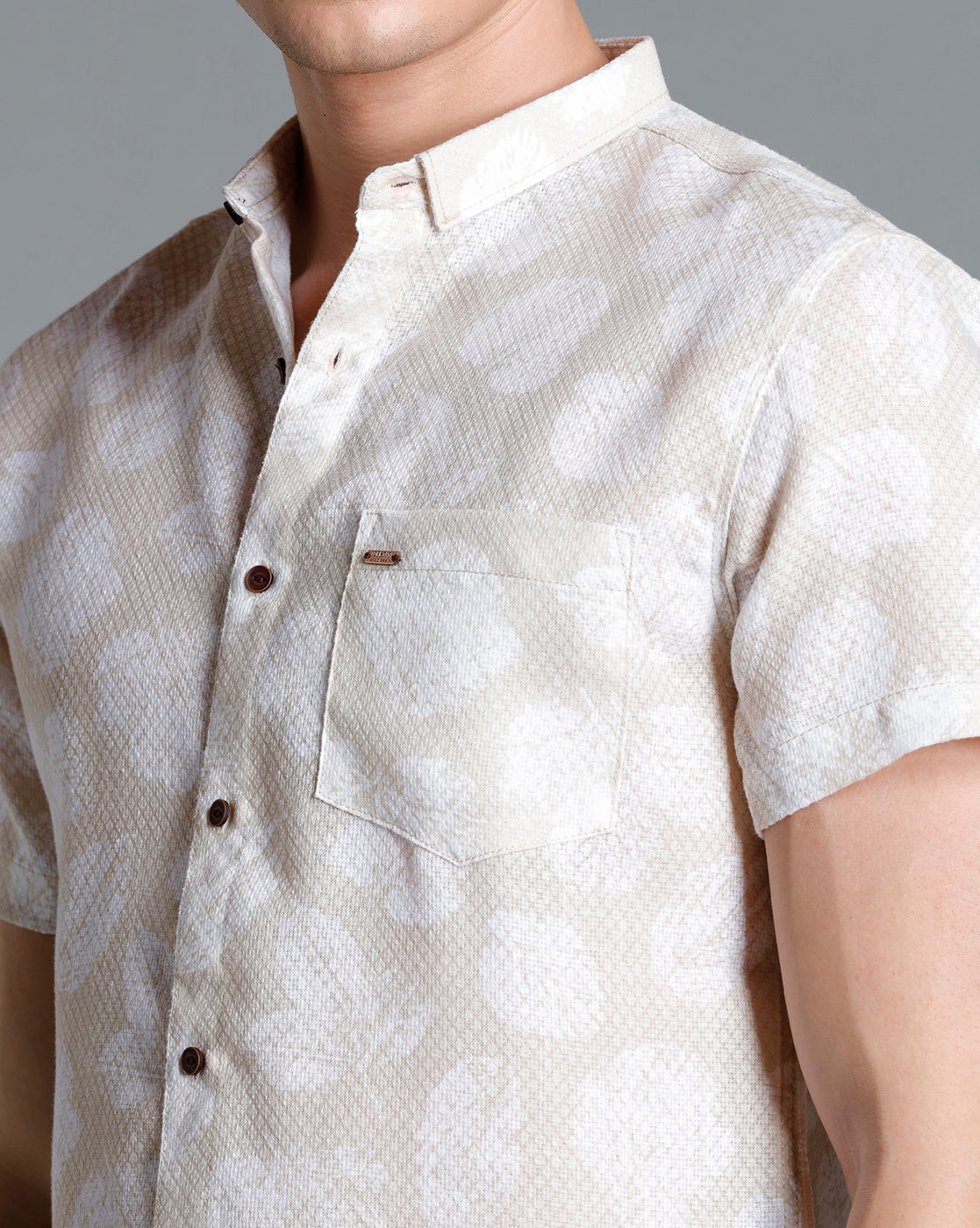 IDENTITI Men Slim Fit Short Collar Printed Shirt In Beige