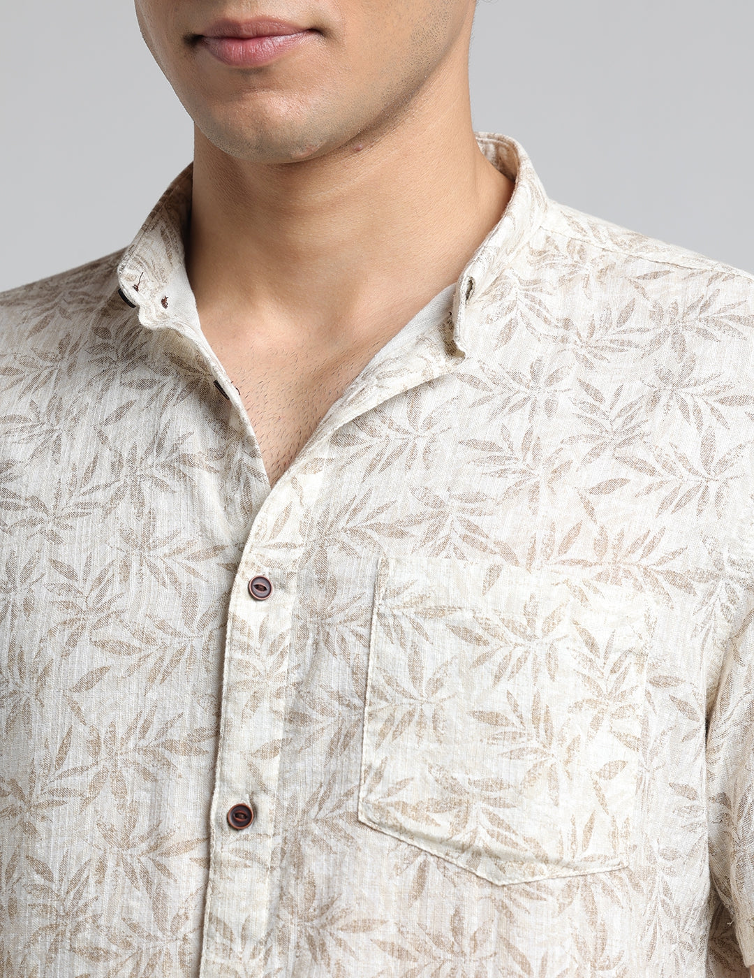 IDENTITI Men Slim Fit Short Collar Printed Shirt In Brown.