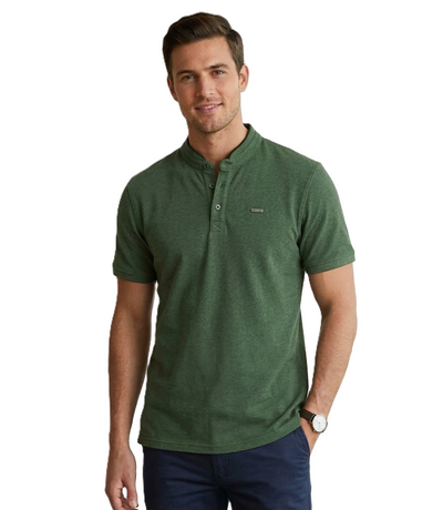 IDENTITI Men Slim Fit Mandarin Neck Solid T-Shirt In Green.