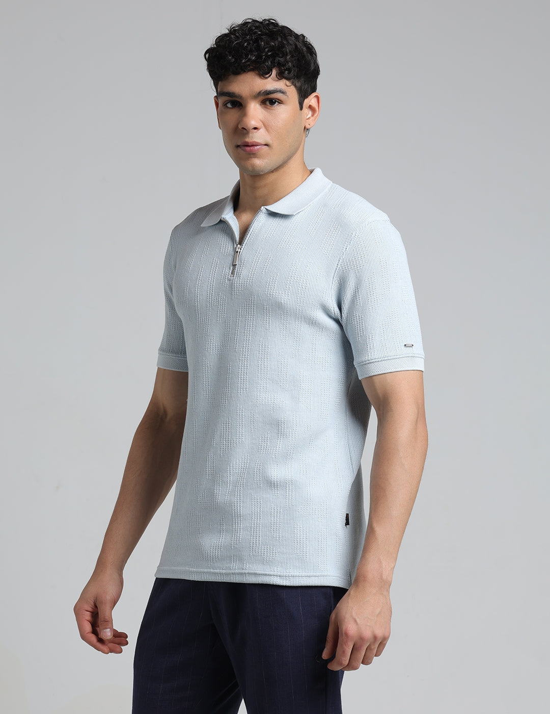 IDENTITI Men Slim Fit Polo Collar Solid T-Shirt In Blue.