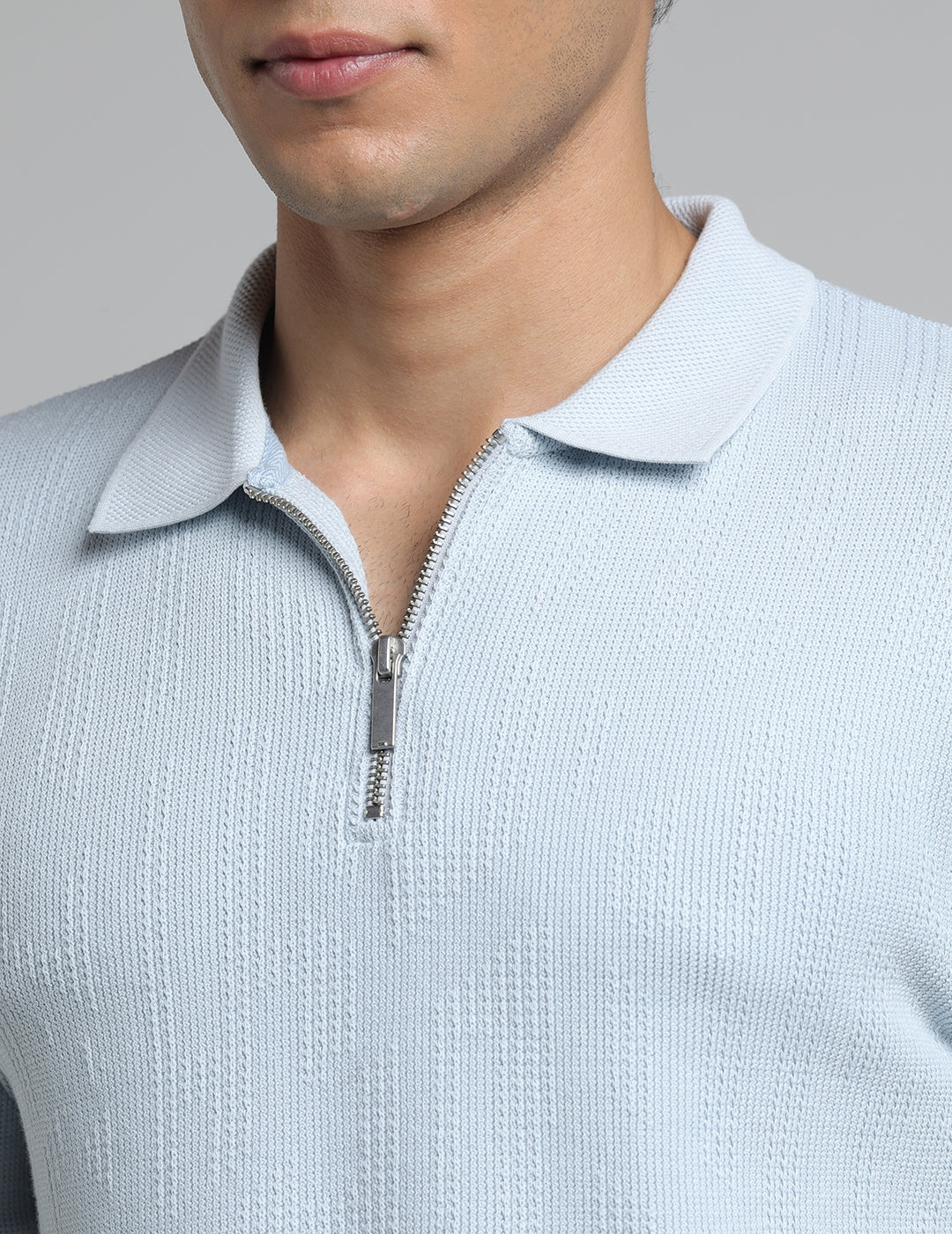 IDENTITI Men Slim Fit Polo Collar Solid T-Shirt In Blue.