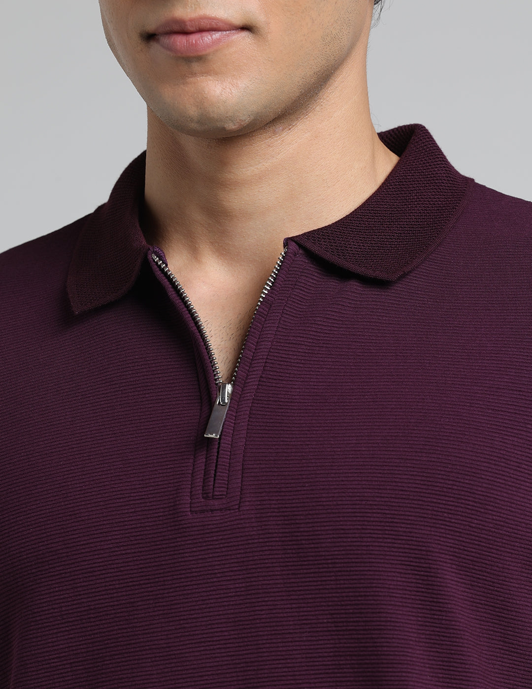 IDENTITI Men Slim Fit Polo Collar Solid T-Shirt In Wine.