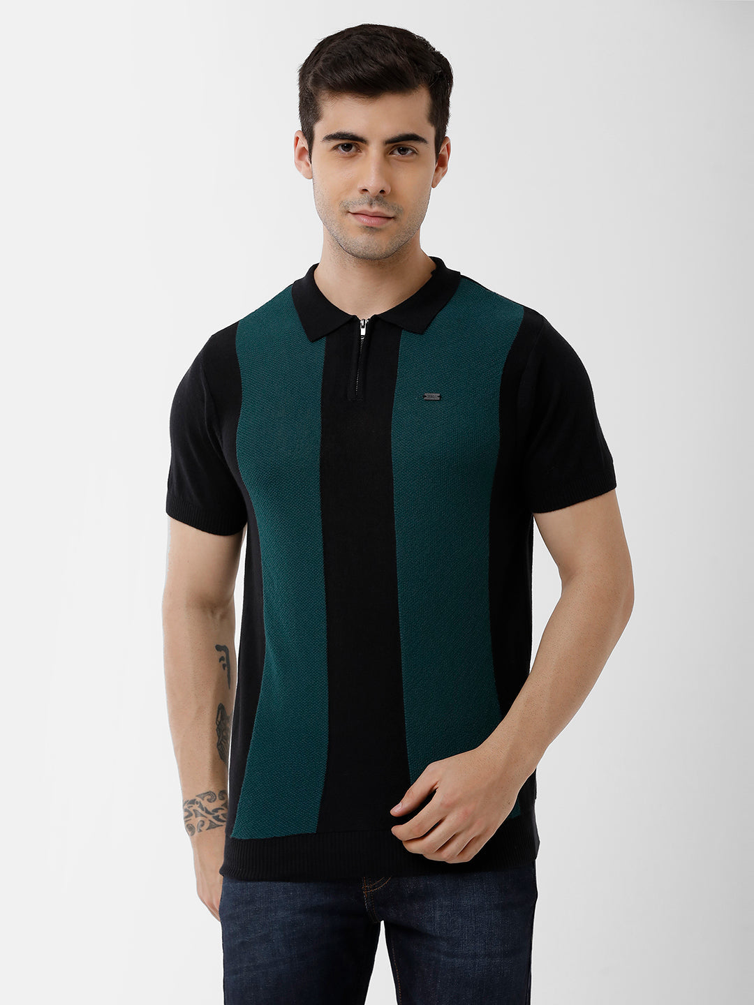 IDENTITI Men Flat Knit T-Shirt With Color Blocking