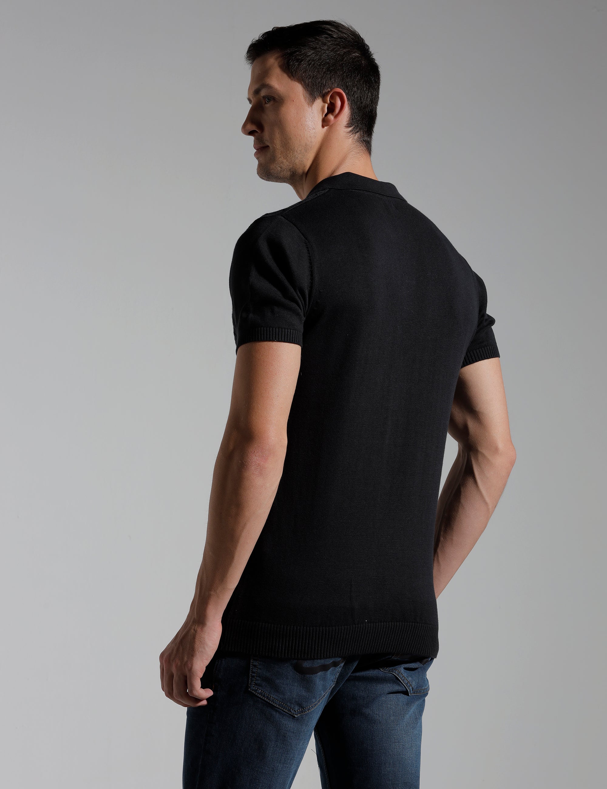 Identiti Half Sleeve Jacquard Slim Fit Cotton Casual Polo T-Shirt For Men