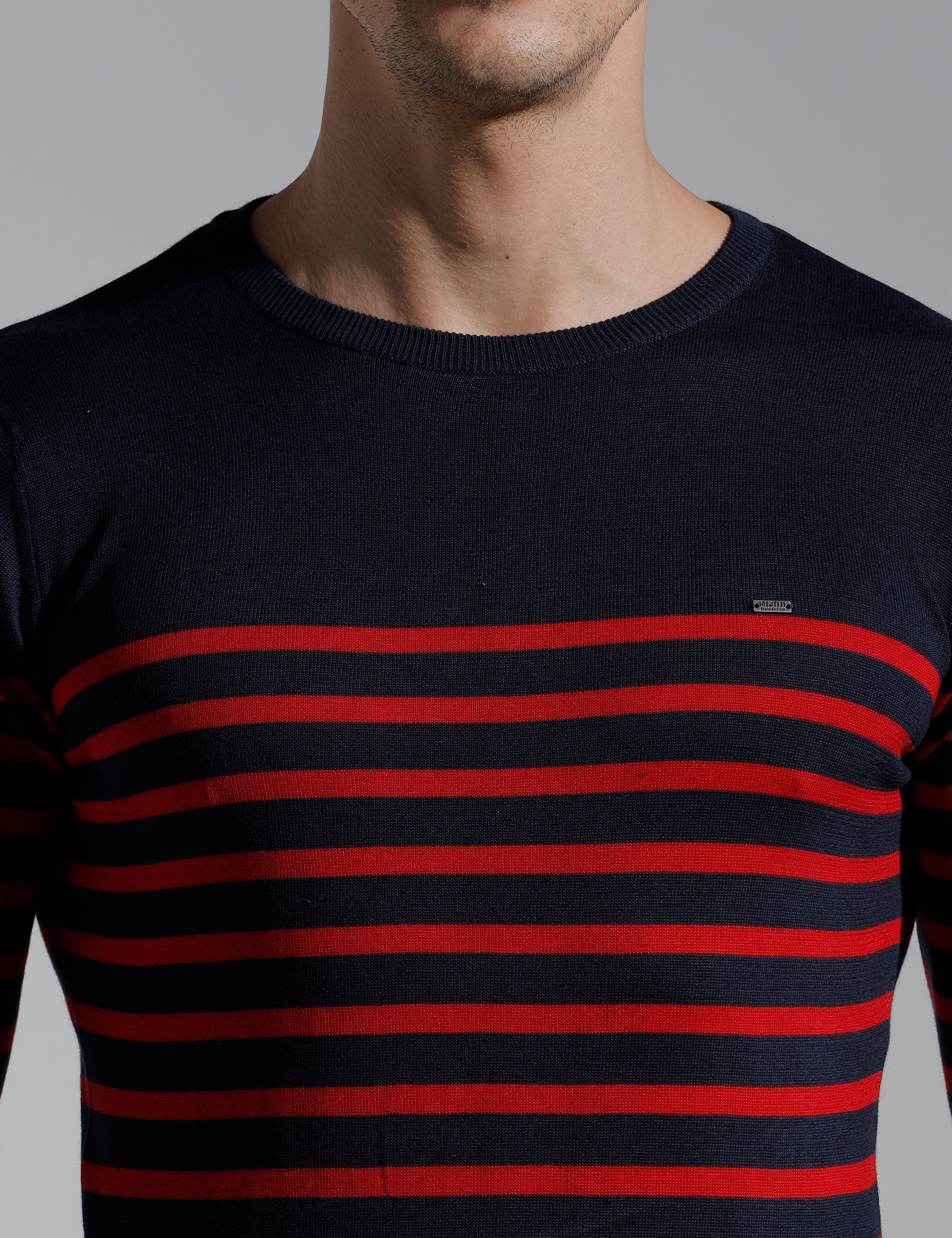 Identiti Full Sleeve Striped Slim Fit Cotton Casual Pull Over T-shirt For Men