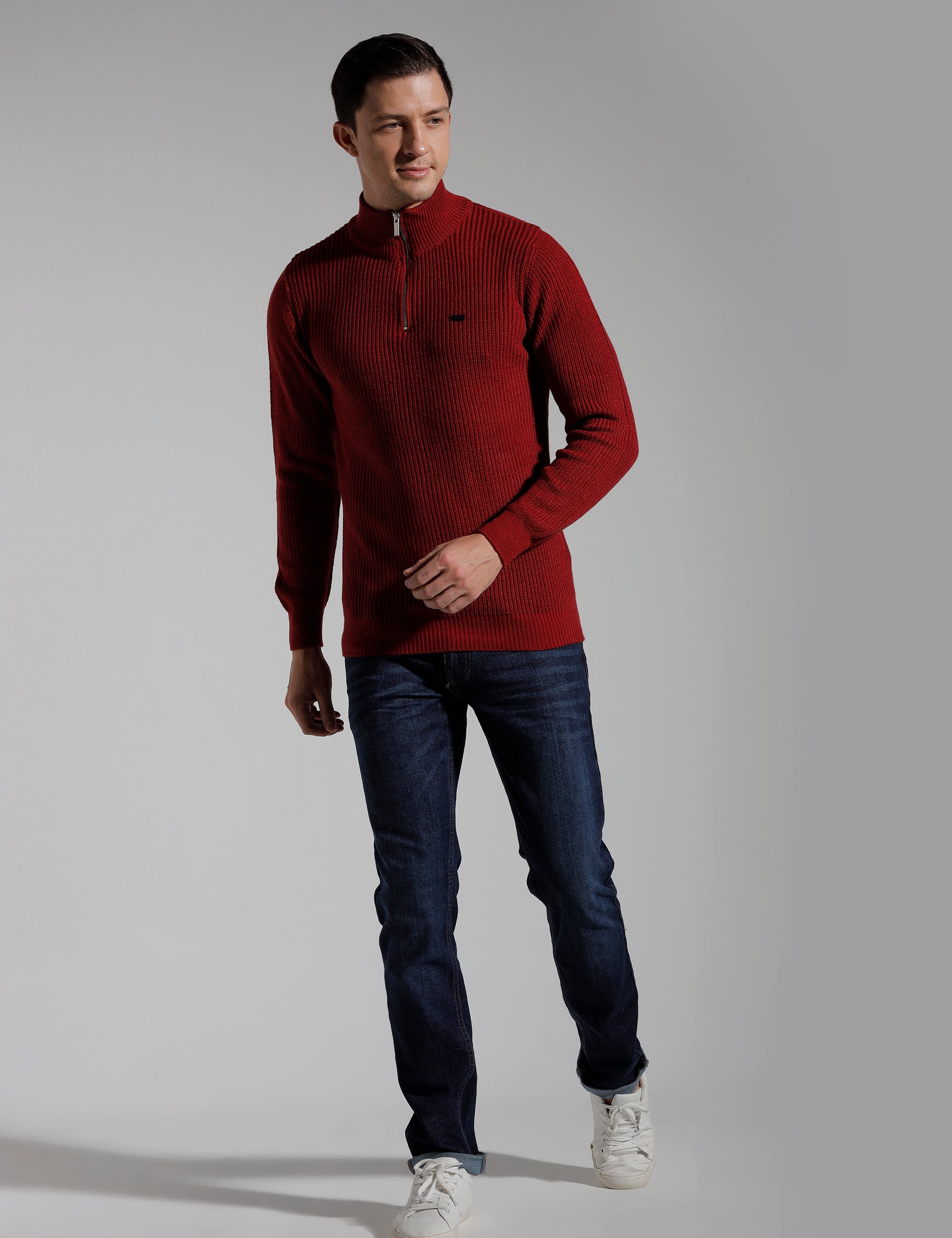Identiti Full Sleeve Solid Slim Fit Cotton Casual Pull Over T-shirt For Men