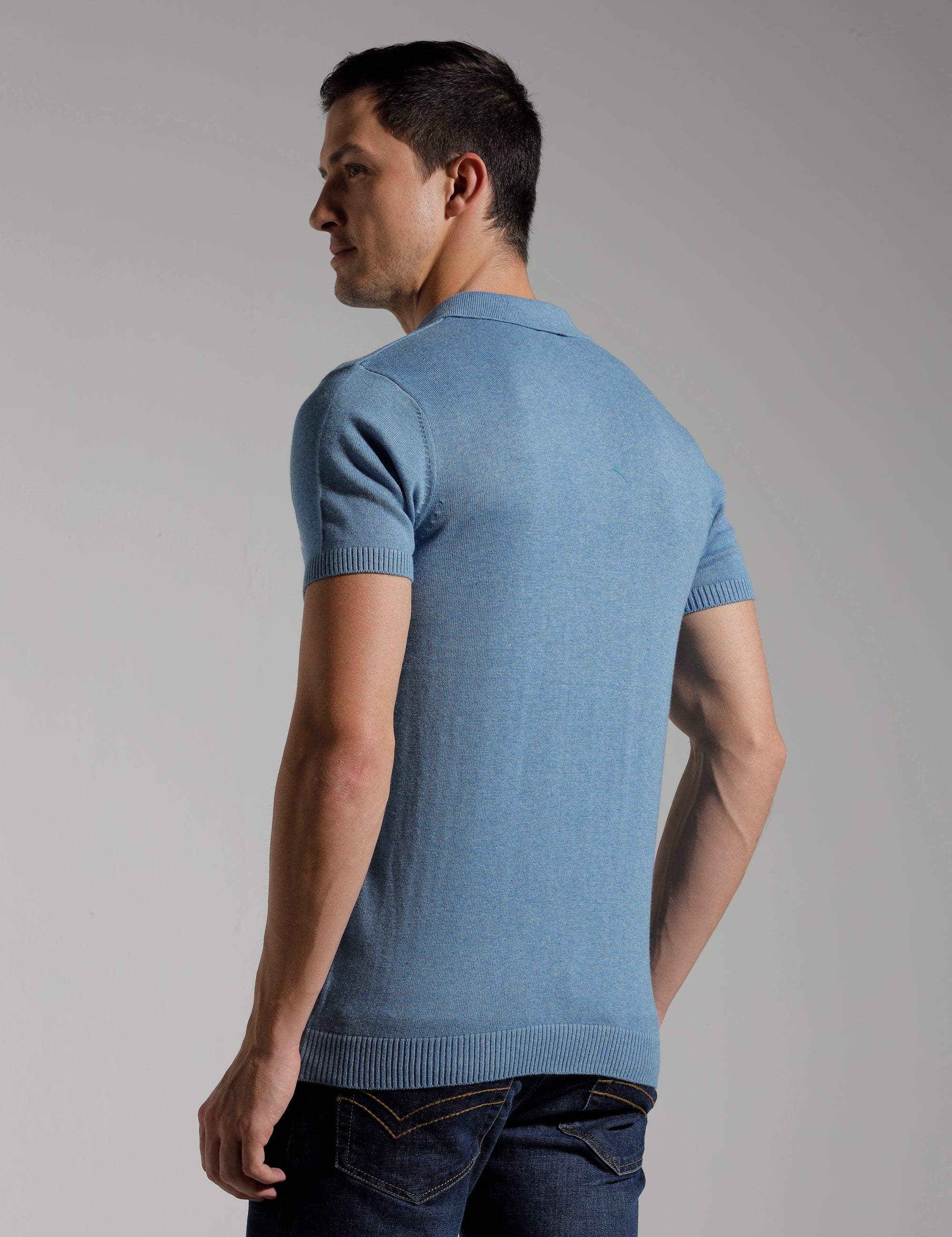 Identiti Half Sleeve Striped Slim Fit Cotton Casual Polo T-Shirt For Men