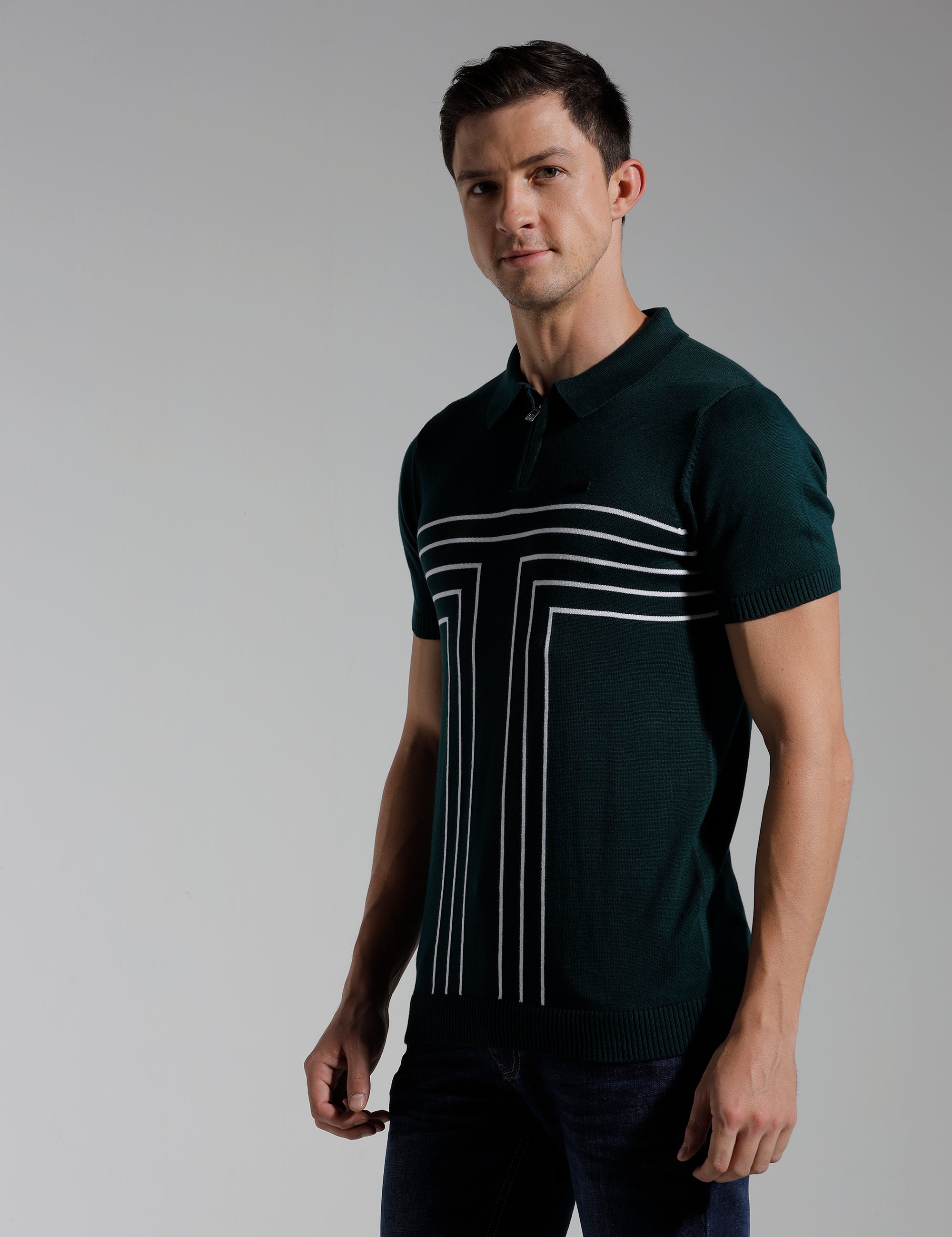 Identiti Half Sleeve Striped Slim Fit Cotton Casual Polo T-Shirt For Men
