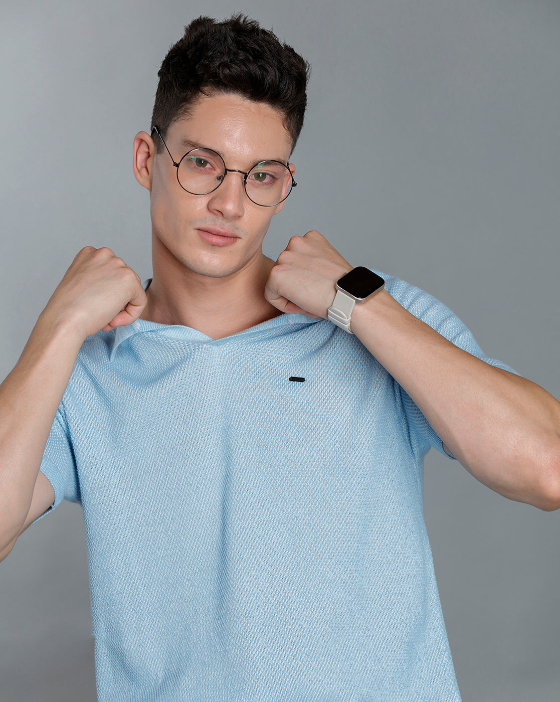 Identiti Blue Half Sleeve Solid Slim Fit Cotton Casual Polo T-Shirt For Men
