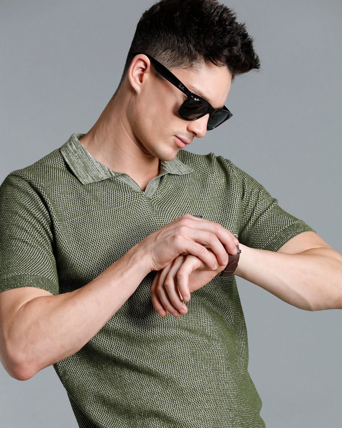 Identiti Green Half Sleeve Solid Slim Fit Cotton Casual Polo T-Shirt For Men