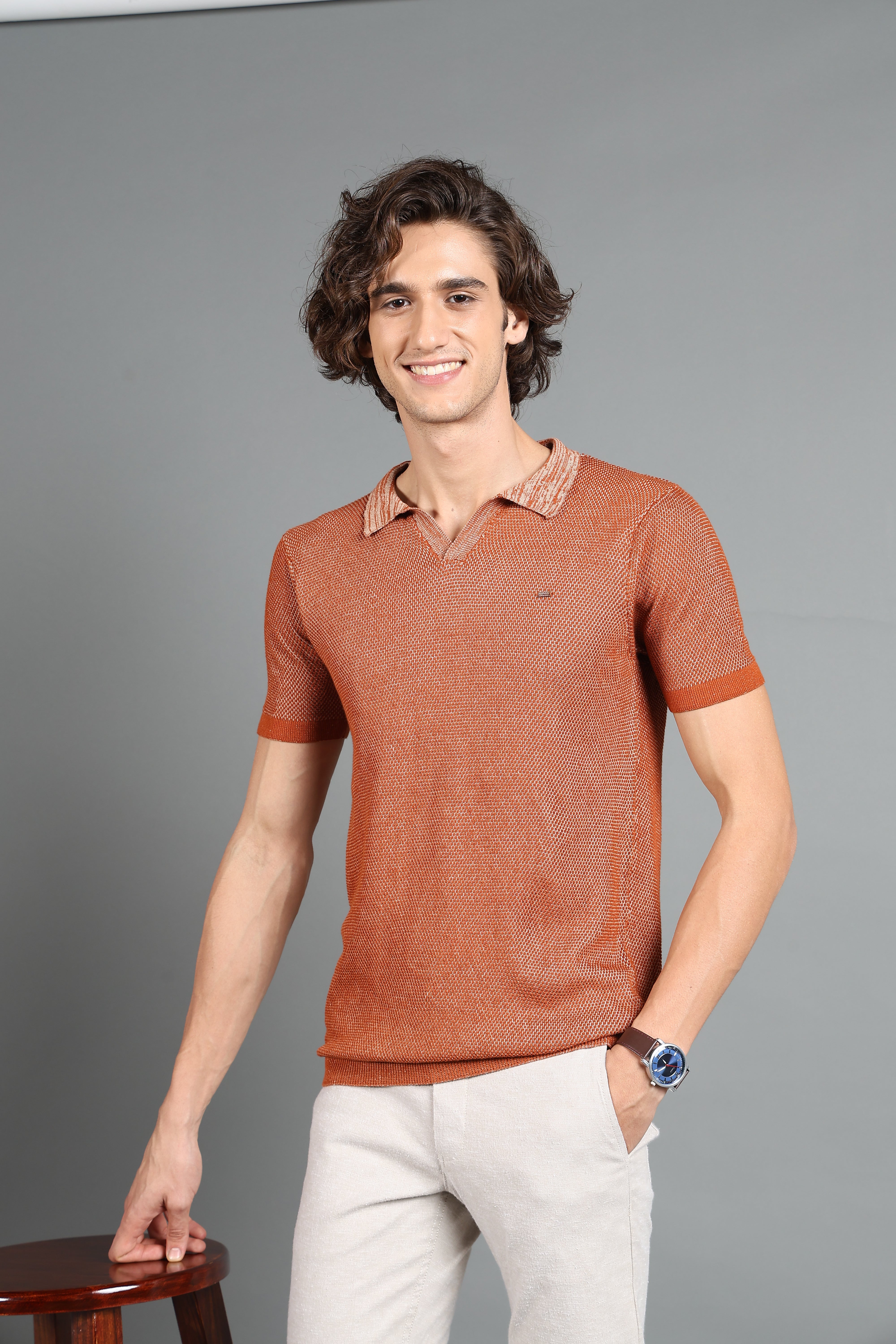 IDENTITI Rust Half Sleeve Solid Slim Fit Cotton Casual Polo T-Shirt For Men
