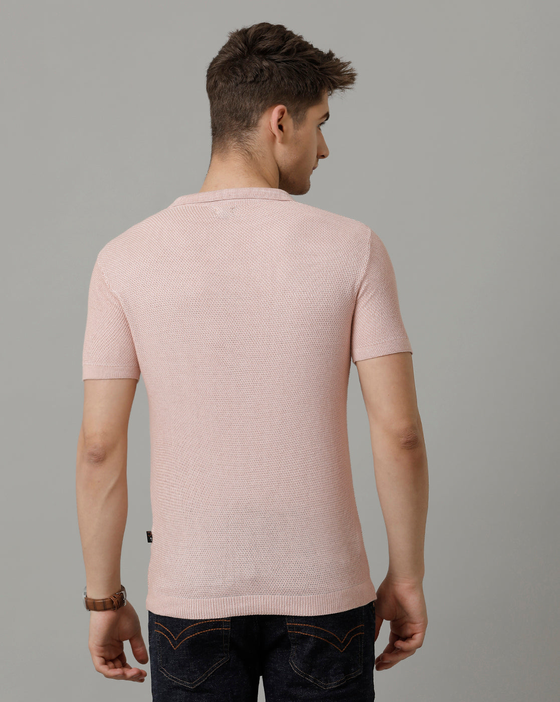 Identiti Pink Half Sleeve Solid Slim Fit Cotton Casual Polo T-Shirt For Men.