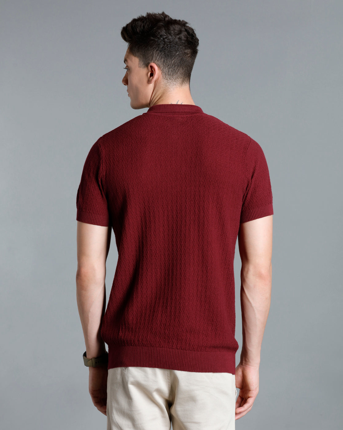 Identiti Maroon Half Sleeve Solid Slim Fit Cotton Casual Polo T-Shirt For Men