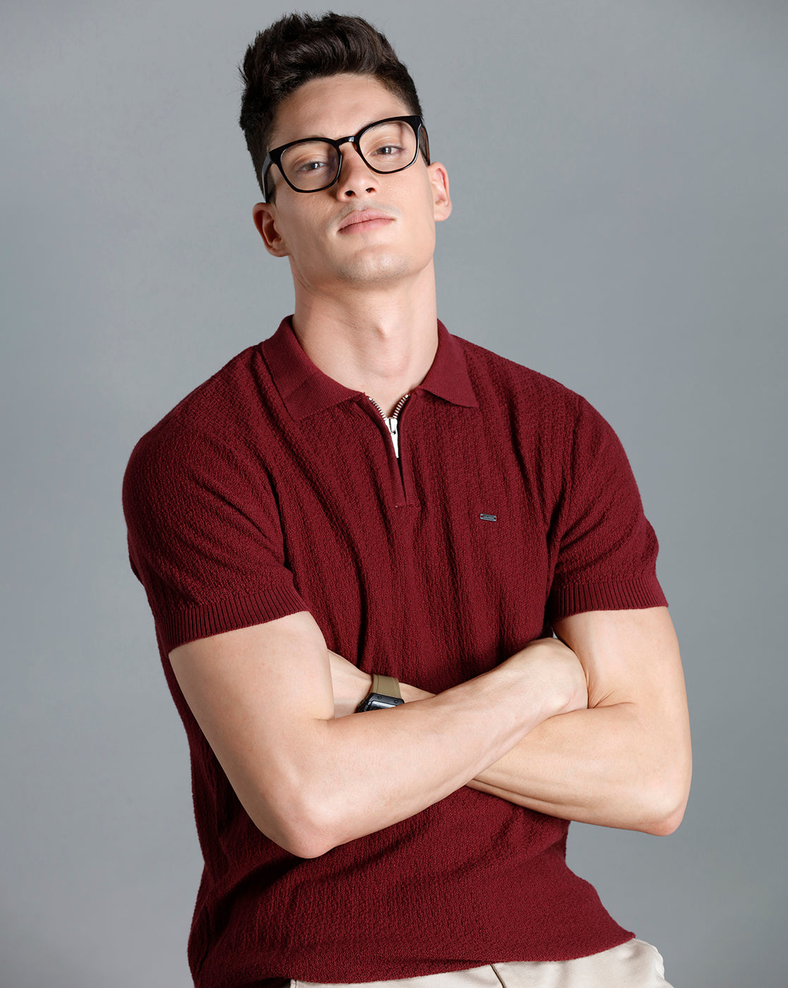 Identiti Maroon Half Sleeve Solid Slim Fit Cotton Casual Polo T-Shirt For Men