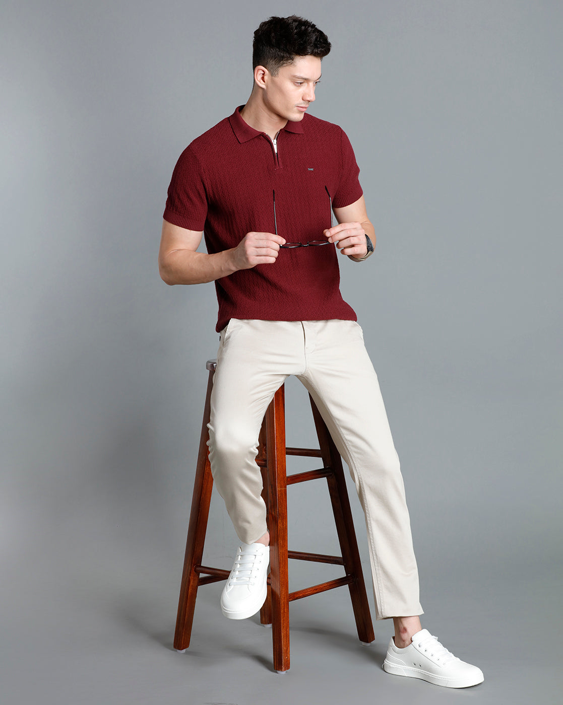 Identiti Maroon Half Sleeve Solid Slim Fit Cotton Casual Polo T-Shirt For Men