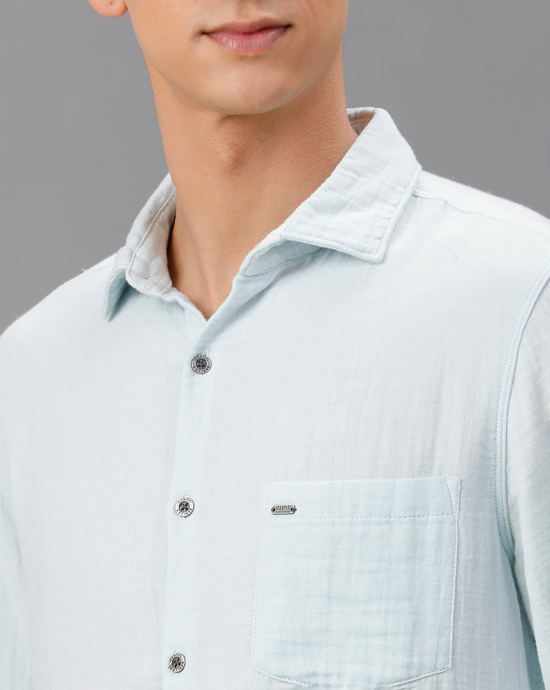 IDENTITI Men Slim Fit Regular Collar Solid Shirt In Powder Blue.