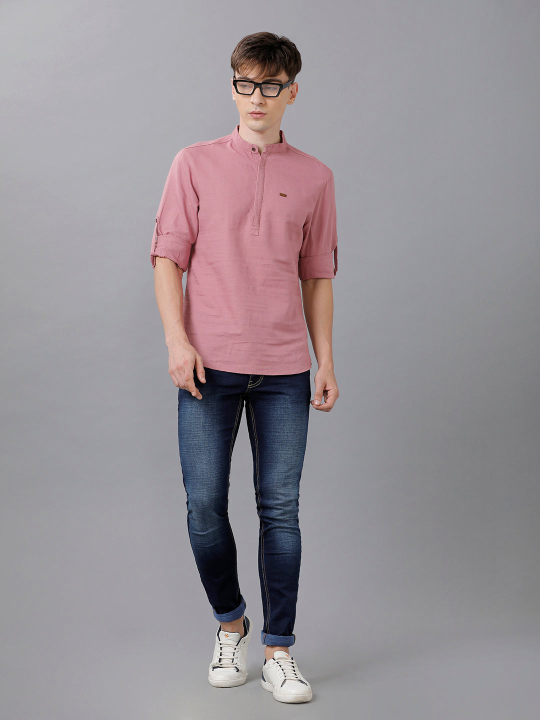 Identiti  Men Mandarin Collar Solid Shirt/Kurta
