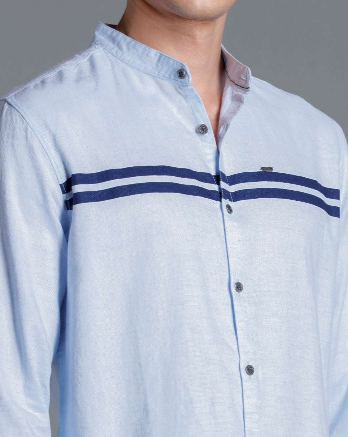IDENTITI Men Slim Fit Mandarin Collar Solid Shirt In Blue