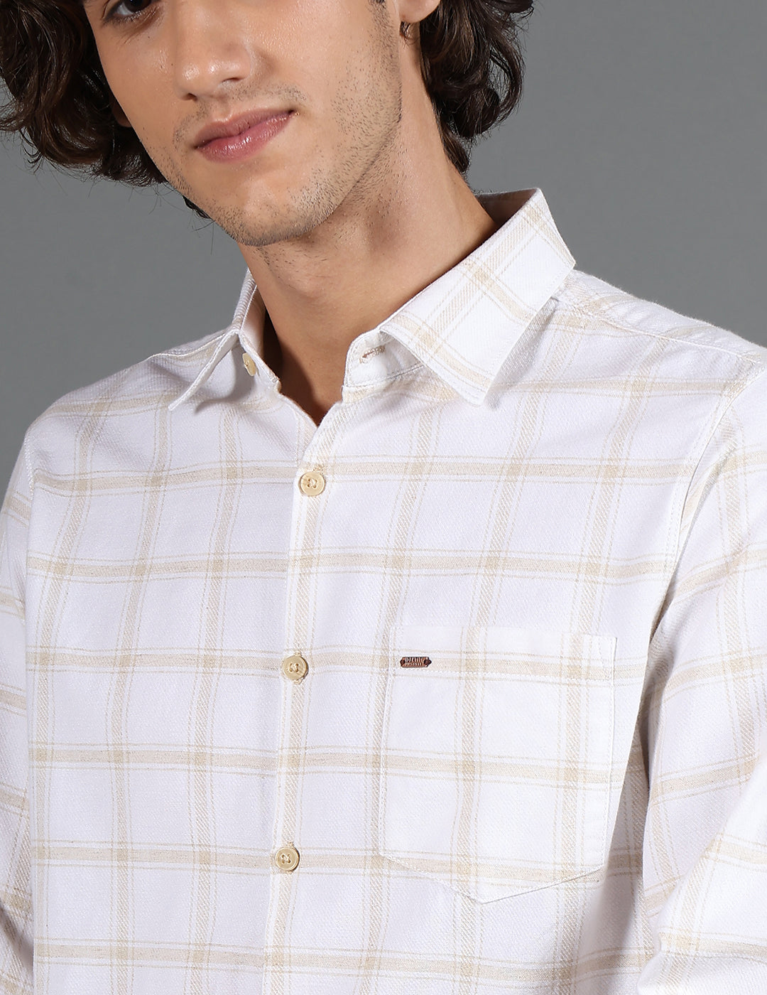 IDENTITI Men Slim Fit Regular Collar Checks Shirt In White.