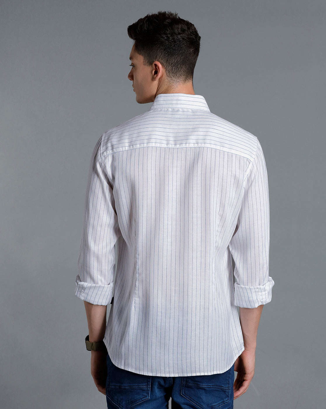 IDENTITI Men Slim Fit Regular Collar Striped Shirt In Blue