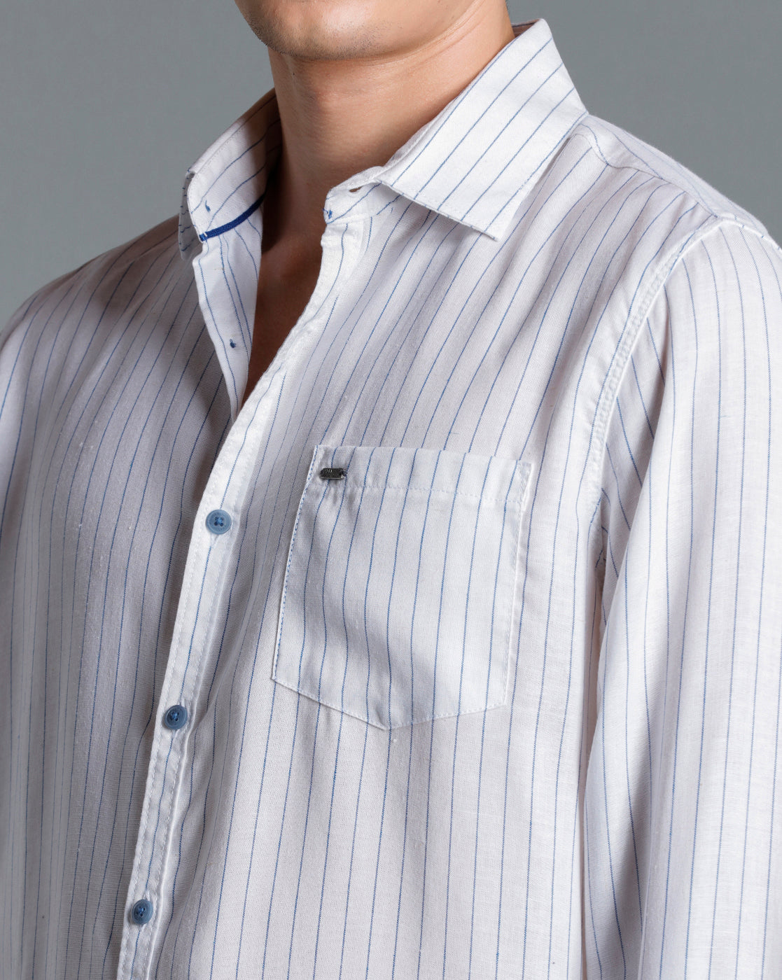 IDENTITI Men Slim Fit Regular Collar Striped Shirt In Blue