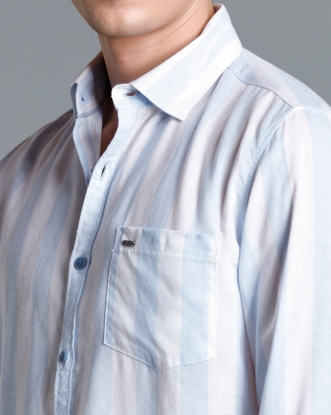 IDENTITI Men Slim Fit Regular Collar Striped Shirt In Blue