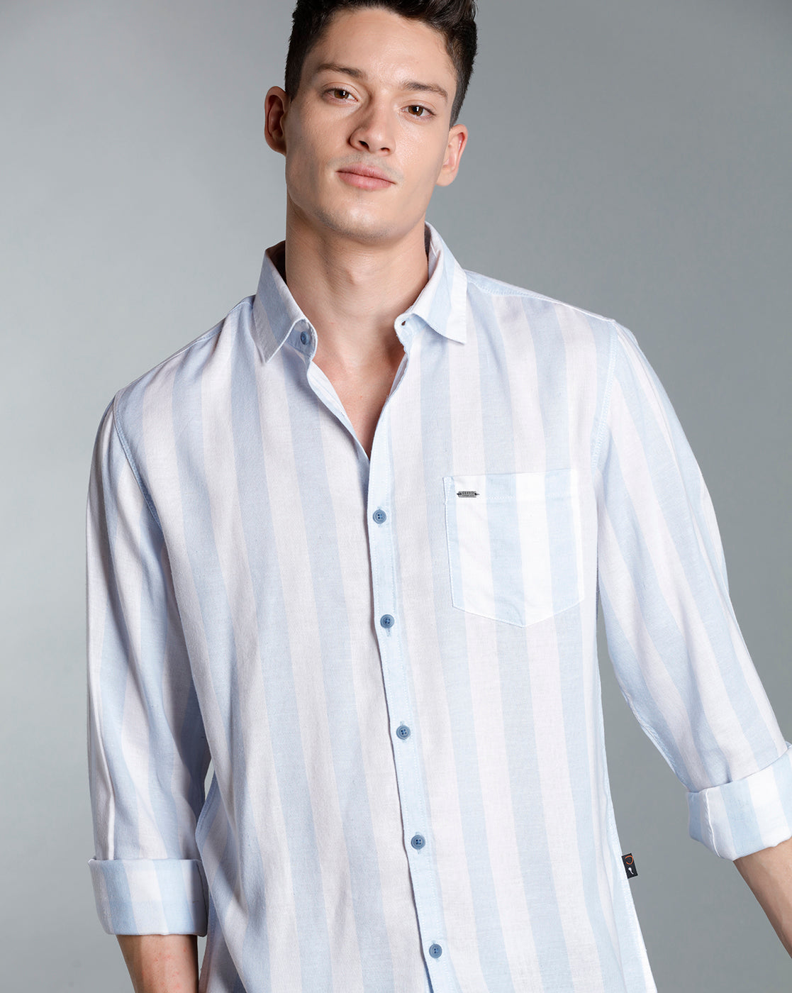 IDENTITI Men Slim Fit Regular Collar Striped Shirt In Blue