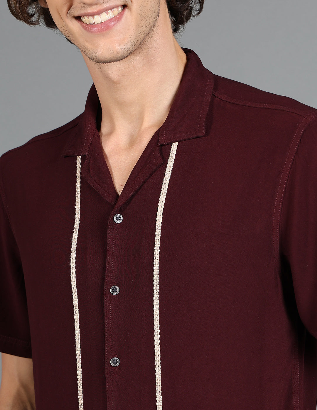 IDENTITI Men Slim Fit Cuban Collar Solid Shirt In Brown.