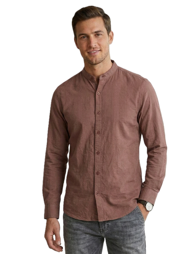 IDENTITI Men Slim Fit Mandarin Collar Solid Shirt In Onion.