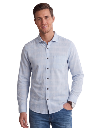 IDENTITI Men Slim Fit Cutaway Collar Checks Shirt In Blue.