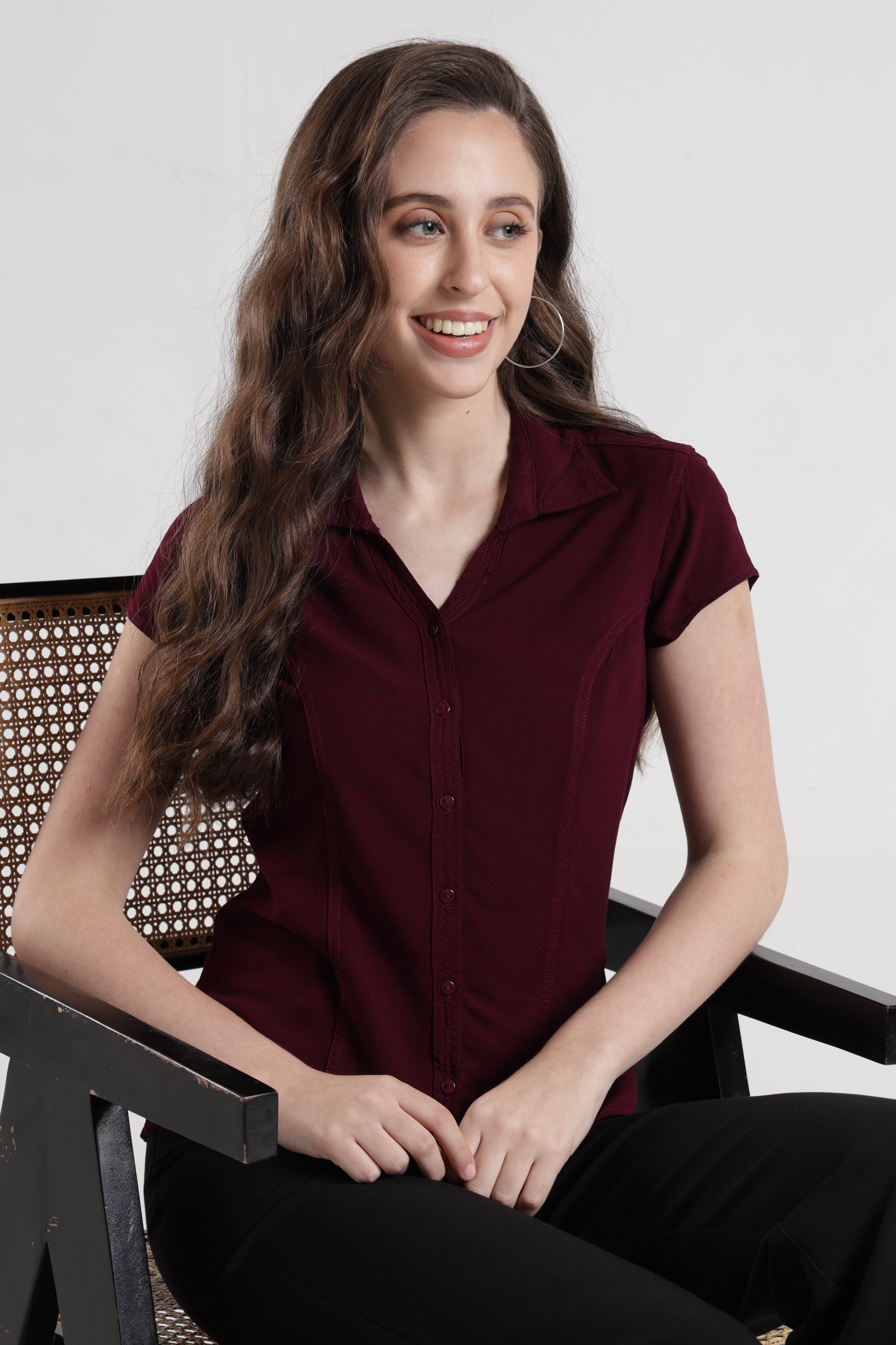 Identiti Women Indo Western Solid Shirt - Wine