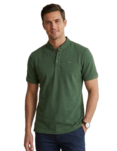 IDENTITI Men Slim Fit Mandarin Neck Solid T-Shirt In Green.