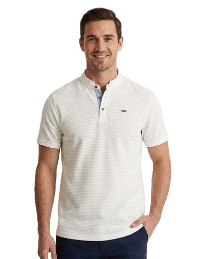 IDENTITI Men Slim Fit Mandarin Neck Solid T-Shirt In White.