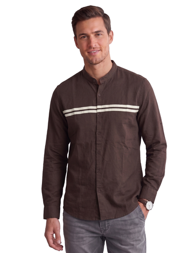 IDENTITI Men Slim Fit Mandarin Collar Printed Shirt In Brown.