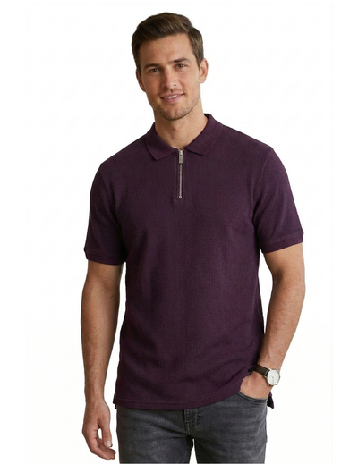 IDENTITI Men Slim Fit Polo Collar Solid T-Shirt In Wine.
