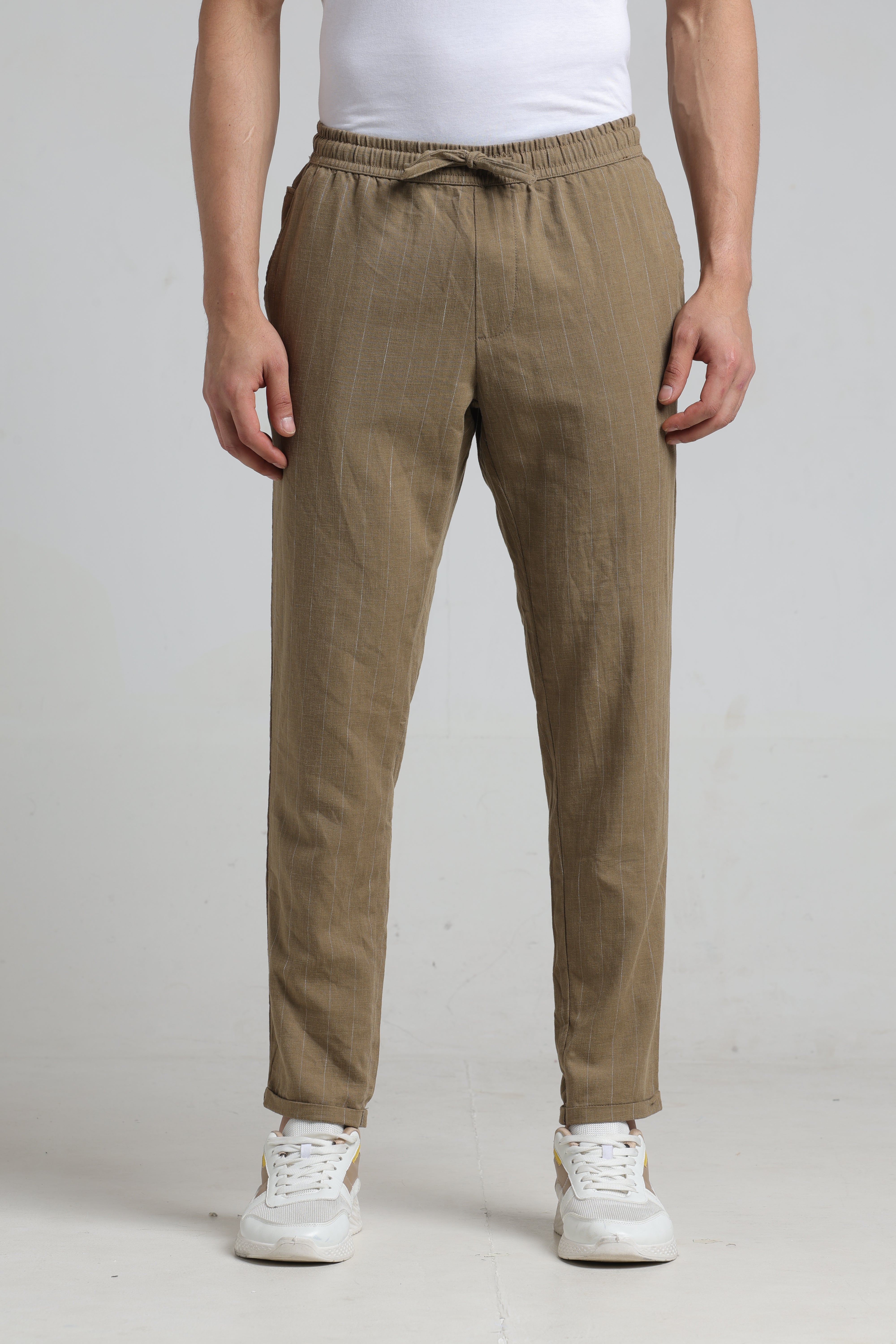 Men Fashion Jog Trousers In Stripes - Khaki