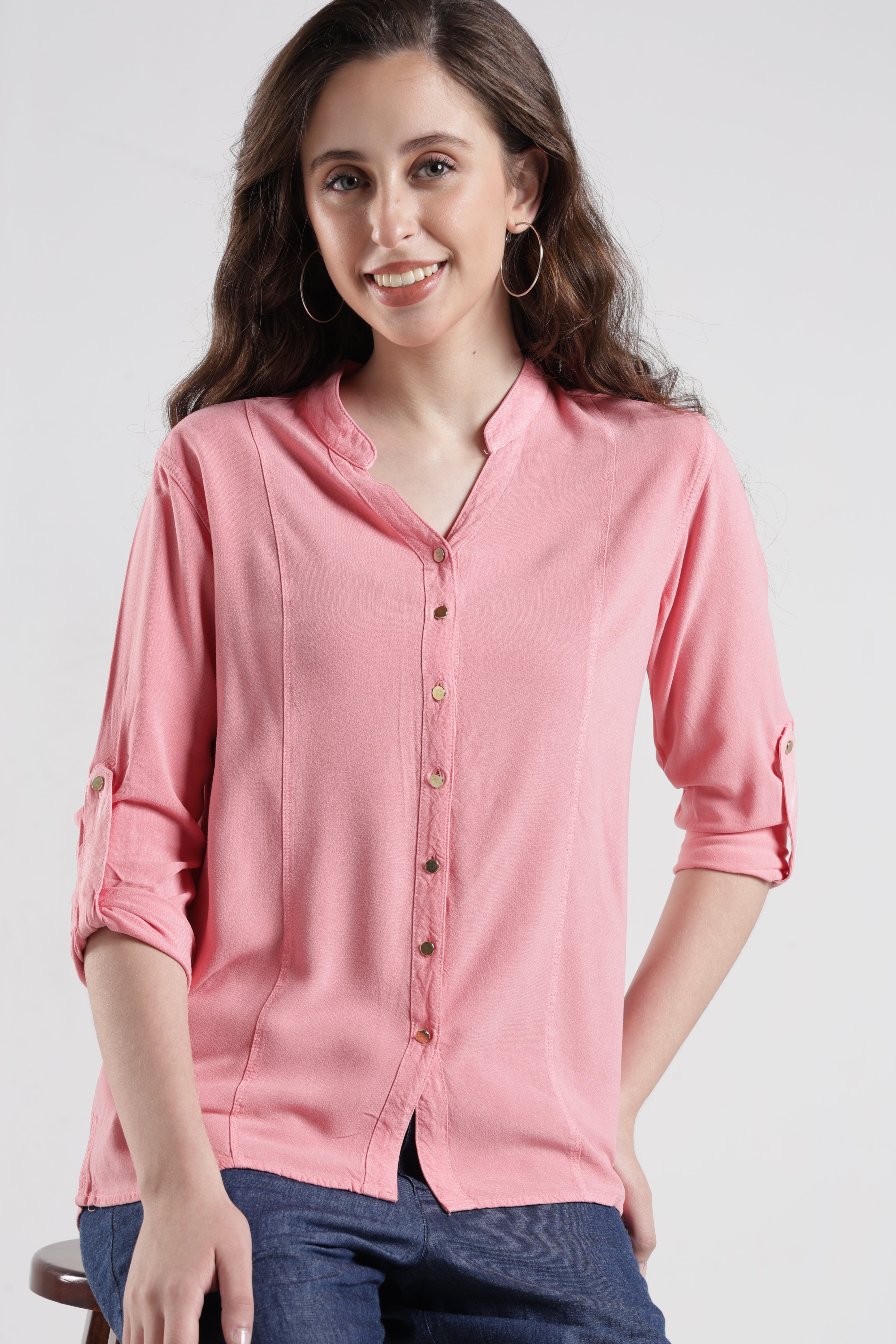 Identiti Women Indo Western Solid Shirt - Dust rose