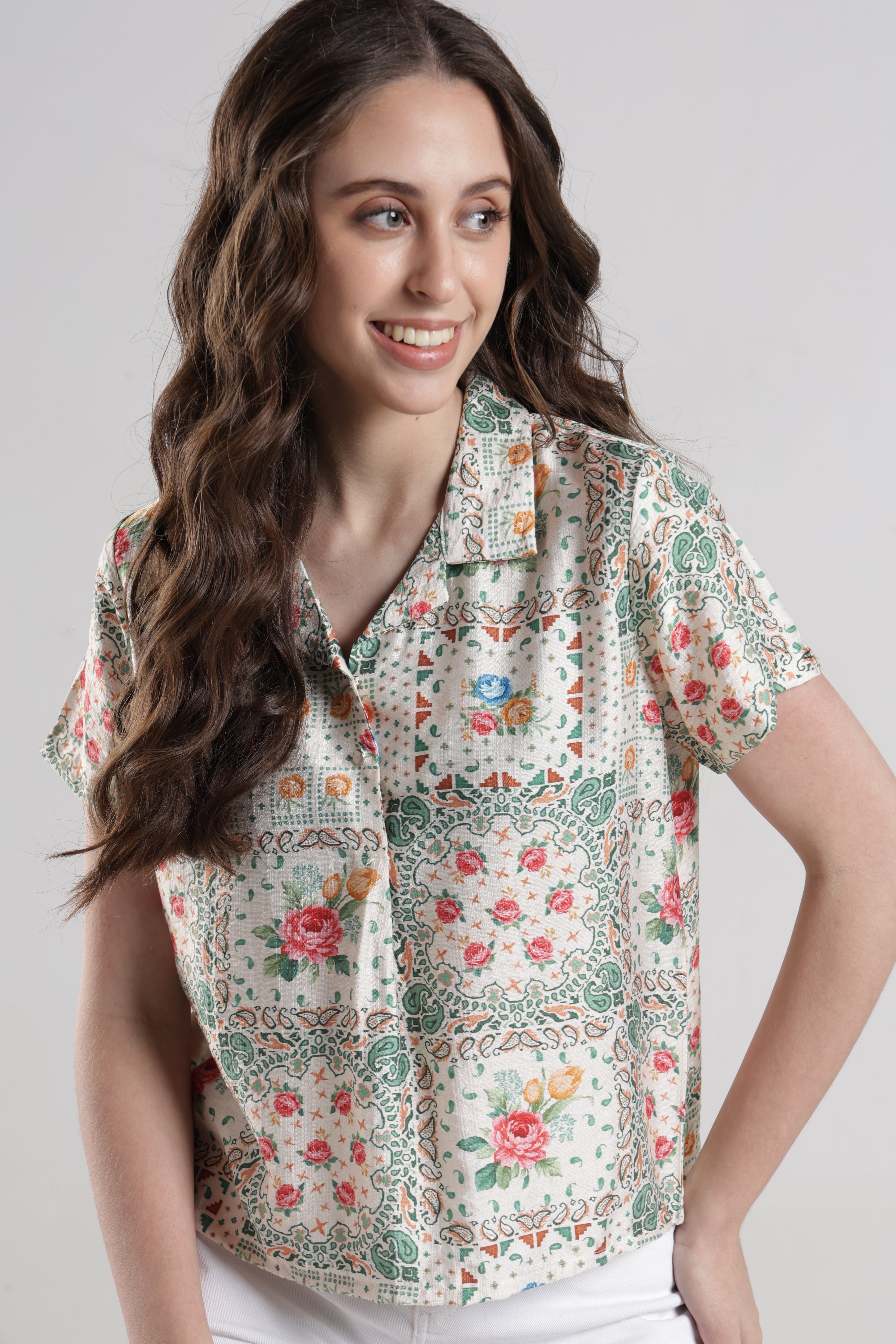 Identiti Women Casual Printed Top - Cream