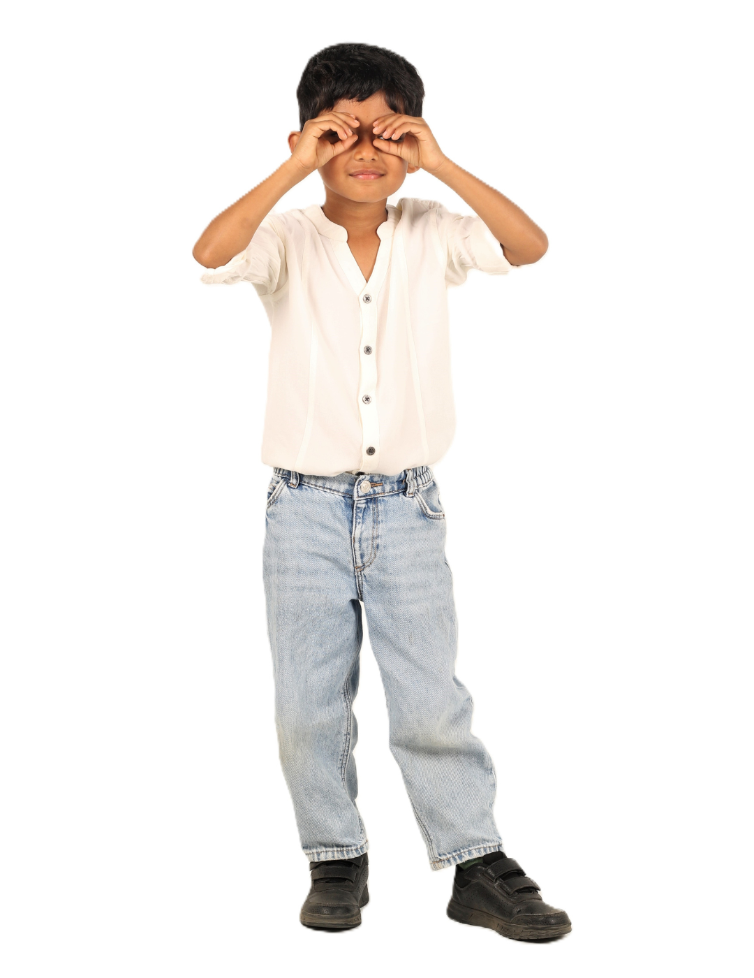 IDENTITI Boys Slim Fit Mandarin Collar Viscose Solid Shirt In White.